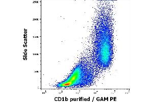 Flow cytometry surface staining pattern of human stimulated (GM-CSF + IL-4) peripheral blood mononuclear cells stained using anti-human CD1b (SN13) purified antibody (concentration in sample 9 μg/mL, GAM PE). (CD1b anticorps)