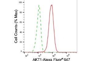 Flow cytometric analysis of AKT1 expression in H9c2 cells using AKT1 antibody (ABIN7800781), 1:2,000).