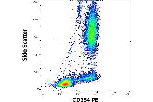 Flow cytometry surface staining pattern of human peripheral whole blood stained using anti-human CD354 (6B1) PE antibody (10 μL reagent / 100 μL of peripheral whole blood). (TREM1 anticorps  (PE))