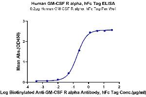 Immobilized Human GM-CSF R alpha, hFc Tag at 2 μg/mL (100 μL/well) on the plate. (CSF2RA Protein (AA 23-320) (Fc Tag))