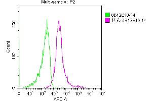 Overlay Peak curve showing A549 cells stained with ABIN7158617 (red line) at 1:100.