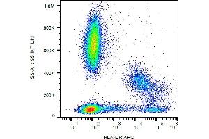 Flow cytometry analysis (surface staining) of human peripheral blood cells with anti-human HLA-DR (MEM-12) APC. (HLA-DR anticorps  (APC))