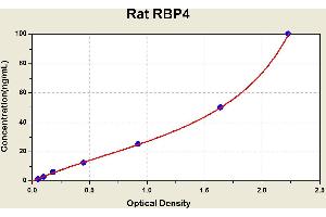 Diagramm of the ELISA kit to detect Rat RBP4with the optical density on the x-axis and the concentration on the y-axis.