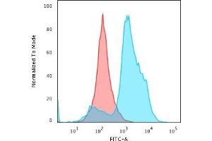 Flow Cytometric Analysis of paraformaldehyde-fixed HeLa cells using Histone H1 Mouse Recombinant Monoclonal Antibody (rAE-4) followed by goat anti-Mouse IgG-CF488 (Blue); Isotype Control (Red). (Recombinant Histone H1 anticorps)
