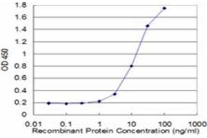 Detection limit for recombinant GST tagged MAGED1 is approximately 1ng/ml as a capture antibody.