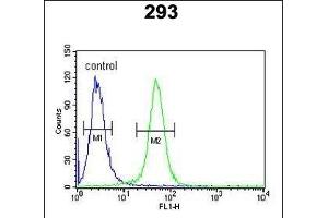 TARSL2 Antibody (C-term) (ABIN652596 and ABIN2842400) flow cytometric analysis of 293 cells (right histogram) compared to a negative control cell (left histogram). (TARSL2 anticorps  (C-Term))