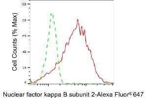 Flow cytometric analysis of Nuclear factor kappa B subunit 2 expression in HepG2 cells using Nuclear factor kappa B subunit 2 antibody (ABIN7799635), 1:2,000). (Recombinant NFkB anticorps  (Subunit 2))