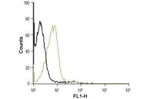 Cell surface detection of P2RY1 in intact living Jurkat cells: (black line) Unstained cells.