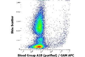 Flow cytometry surface staining pattern of human peripheral whole blood stained using anti-human Blood Grou A1B (HE-24) purified antibody(concentration in sample 3,3 μg/mL, GAM APC). (Blood Group A1B anticorps)