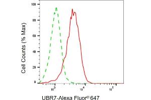 Flow cytometric analysis of UBR7 expression in HepG2 cells using UBR7 antibody (ABIN7800721), 1:1,000).