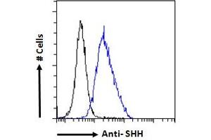 ABIN6391361 Flow cytometric analysis of paraformaldehyde fixed HeLa cells (blue line), permeabilized with 0.