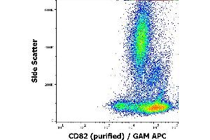 Flow cytometry surface staining pattern of human peripheral blood stained using anti-human CD82 (C33) purified antibody (concentration in sample 1 μg/mL) GAM APC.