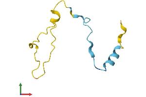 AlphaFold protein structure predicition of Human Recombinant CAMK2N1 Protein, UniprotID Q7Z7J9