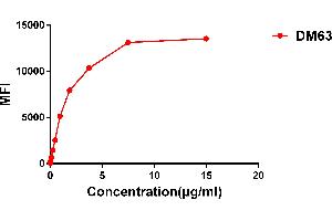 Flow cytometry data of serially titrated Rabbit anti-CD28 monoclonal antibody (clone: DM63) on Jurkat cells.