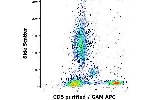 Flow cytometry surface staining pattern of human peripheral whole blood stained using anti-human CD5 (L17F12) purified antibody (concentration in sample 2 μg/mL, GAM APC).