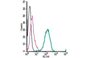 Cell surface detection of ADAM10 by indirect flow cytometry in live intact human THP-1 monocytic leukemia cells: (black line) Cells.