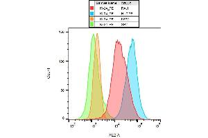 Surface staining of several cell lines with anti-human CD70 (Ki-24) PE.
