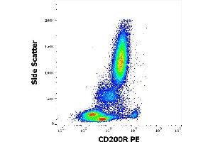 Flow cytometry surface staining pattern of human peripheral whole blood stained using anti-human CD200R (OX-108) PE antibody (10 μL reagent / 100 μL of peripheral whole blood). (CD200R1 anticorps  (PE))