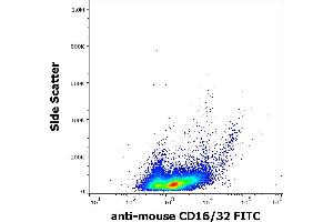 Flow cytometry surface staining pattern of murine splenocyte suspension stained using anti-mouse CD16/32 (93) FITC antibody (concentration in sample 15 μg/mL). (CD32/CD16 anticorps  (FITC))