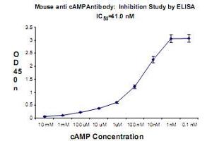 ELISA Plot : cAMP immorbolized onto plates, followed by addition of stand cAMP. (CAMP anticorps)