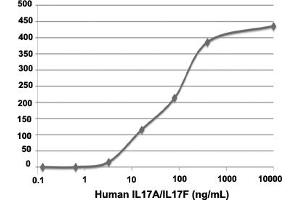 Serial dilutions of human IL-17 AF(starting at 1 ug/mL) were added to NIH 3T3 cells. (Interleukin 17a Protéine)