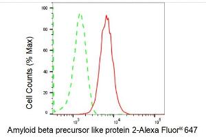 Flow cytometric analysis of Amyloid beta precursor like protein 2 expression in HepG2 cells using Amyloid beta precursor like protein 2 antibody (ABIN7797595), 1:2,000). (Recombinant APLP2 anticorps)