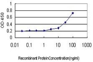 Detection limit for recombinant GST tagged LGR7 is approximately 3ng/ml as a capture antibody. (RXFP1 anticorps  (AA 68-162))