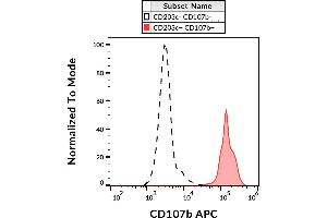 Flow cytometry analysis (surface staining) of IgE-stimulated human peripheral blood with anti-CD107b (H4B4) APC. (LAMP2 anticorps  (APC))
