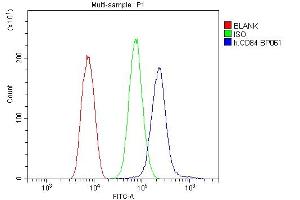 Flow Cytometry analysis of THP-1 cells using anti-CD84 antibody (ABIN6719602).