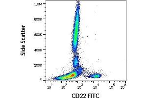 Flow cytometry surface staining pattern of human peripheral whole blood stained using anti-human CD22 (IS7) FITC antibody (20 μL reagent / 100 μL of peripheral whole blood). (CD22 anticorps  (FITC))