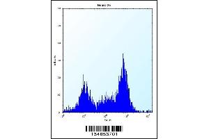Flow cytometric analysis of Neuro-2a cells (right histogram) compared to a negative control cell (left histogram).