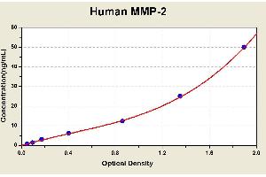 Diagramm of the ELISA kit to detect Human MMP-2with the optical density on the x-axis and the concentration on the y-axis.