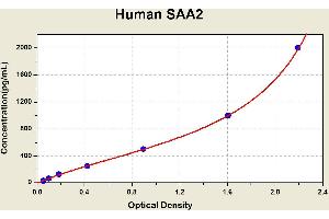 Diagramm of the ELISA kit to detect Human SAA2with the optical density on the x-axis and the concentration on the y-axis.