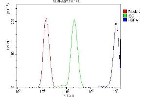 Flow Cytometry analysis of Hela cells using anti-Hsp70 antibody (ABIN3043849).