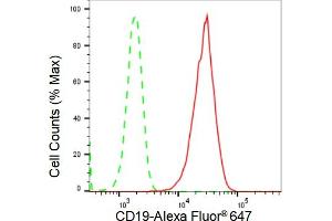 Flow cytometric analysis of CD19 expression in HepG2 cells using CD19 antibody (ABIN7797954), 1:2,000).