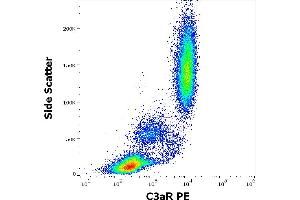 Flow cytometry surface staining pattern of human peripheral whole blood stained using anti-human C3aR (HC3aRZ8) PE antibody (10 μL reagent / 100 μL of peripheral whole blood). (C3AR1 anticorps  (PE))