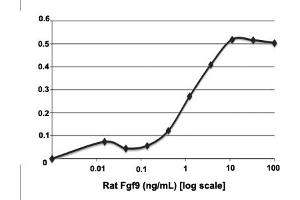3T3 cells were cultured with 0 to 100 ng/mL rat Fgf9. (FGF9 Protéine)