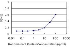 Detection limit for recombinant GST tagged FOXF2 is approximately 1ng/ml as a capture antibody.