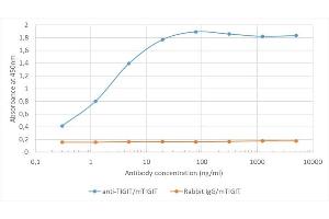 Binding curve of anti-TIGIT antibody 1B4 (ABIN7072547) to recombinant mouse TIGIT Fc-Fusion Protein. (Recombinant TIGIT anticorps)