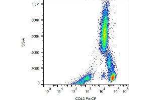 Flow cytometry analysis (surface staining) of human peripheral blood cells with anti-human CD45 (MEM-28) PerCP. (CD45 anticorps  (PerCP))