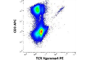 Flow cytometry multicolor surface staining pattern of human lymphocytes stained using anti-human TCR Vgamma4 (4A11. (TCR Vgamma4 anticorps (PE))