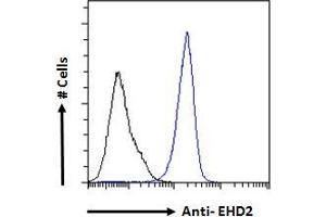 ABIN185287 Flow cytometric analysis of paraformaldehyde fixed A431 cells (blue line), permeabilized with 0. (EHD2 anticorps  (C-Term))