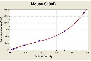 Diagramm of the ELISA kit to detect Mouse S100Bwith the optical density on the x-axis and the concentration on the y-axis. (S100B Kit ELISA)