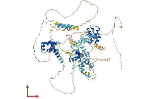 AlphaFold protein structure predicition of Mouse Recombinant Bend3 Protein, UniprotID Q6PAL0