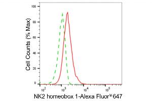 Flow cytometric analysis of NK2 homeobox 1 expression in HAP-1 cells using NK2 homeobox 1 antibody (ABIN7799606), 1:2,000).