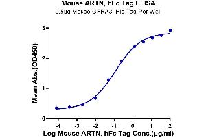 Immobilized Mouse GFRA3, His Tag at 5 μg/mL (100 μL/Well) on the plate.