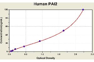 Diagramm of the ELISA kit to detect Human PA1 2with the optical density on the x-axis and the concentration on the y-axis. (SERPINB2 Kit ELISA)