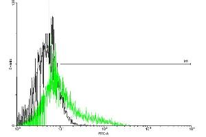 FACS analysis of negative control 293 cells (Black) and IL13RA2 expressing 293 cells (Green) using IL13RA2 purified MaxPab mouse polyclonal antibody. (IL13RA2 anticorps  (AA 1-380))