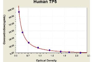 Diagramm of the ELISA kit to detect Human TP5with the optical density on the x-axis and the concentration on the y-axis. (Thymopentin Kit ELISA)