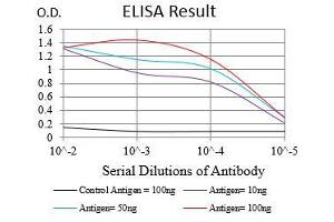 Black line: Control Antigen (100 ng), Purple line: Antigen(10 ng), Blue line: Antigen (50 ng), Red line: Antigen (100 ng), (LI Cadherin anticorps  (AA 600-707))